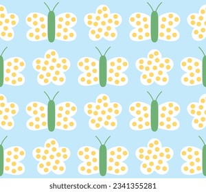 Cute butterfly and flower seamless pattern design. Vector illustration.