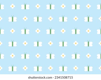 Cute butterfly and flower seamless pattern design. Vector illustration.