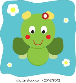 Cute butterfly with flowers. Vector illustration in cartoon style. Design for kids.