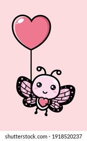 cute butterfly flying with a love balloon