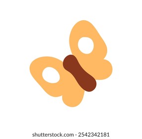 Cute butterfly flying with wings. Adorable insect in flight. Kids naive simple doodle style drawing, moth flies. Childish flat graphic vector illustration isolated on white background