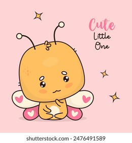 Cute butterfly. Funny cartoon insect kawaii character. Vector illustration. Cool card. Kids collection