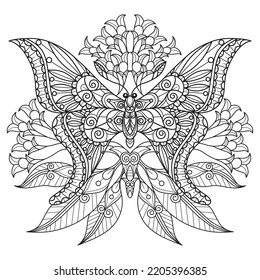 Cute butterfly hand drawn for adult coloring book