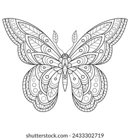 So cute butterfly hand drawn for adult coloring book