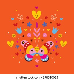 cute butterfly, hearts and flowers