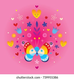 cute butterfly hearts and flowers