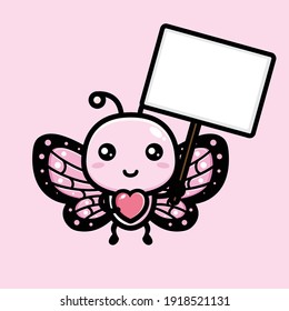 cute butterfly holding a blank text board