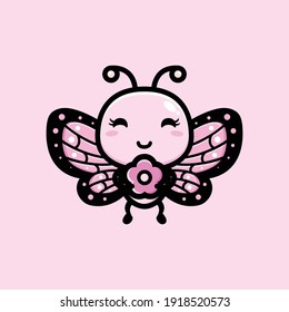 cute butterfly hugging pink flower