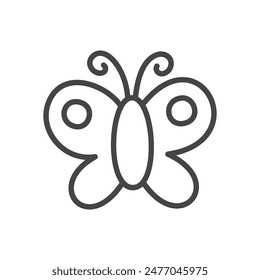 Cute butterfly icon. Hand drawn monochrome illustration of a butterfly isolated on a white background. Kawaii sticker. Vector 10 EPS.