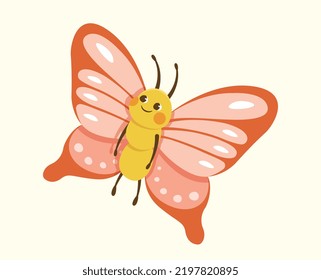 Cute butterfly icon. Sticker for social networks, graphic element for website. Flying insect, next stage in development of caterpillar. Nature and wild life, fauna. Cartoon flat vector illustration