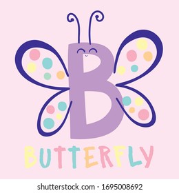 Cute Butterfly Illustration Vector Made With Letter B