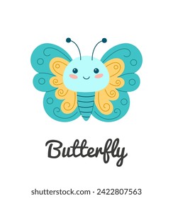 Cute butterfly insect, cartoon character vector illustration