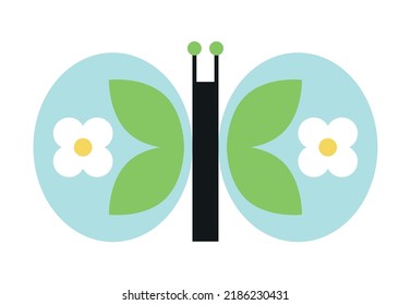 Cute butterfly isolated on white. Children applique scheme. Vector illustration.