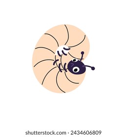 Cute butterfly larva with shocked emotions. Curled centipede holds its tail with upset facial expression. Adorable little caterpillar, sad worm character. Flat isolated vector illustration on white