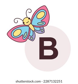 cute butterfly letter b from alphabet kawaii vector image