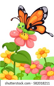 cute butterfly on colorful flowers