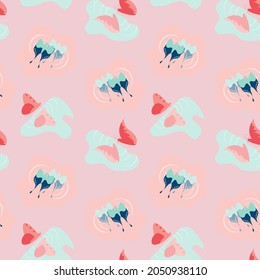 cute butterfly outline in blue water reflection silhouette seamless pattern on bright pink color background. this drawing graphic design for print wrapping insect animal texture vector illustration.