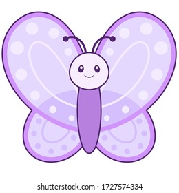 Cute Butterfly with Outline Vector Illustration on White
