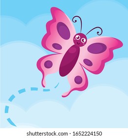 Cute butterfly over a sky image - Vector illustration