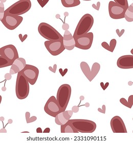 Cute butterfly pattern flat. Vector butterfly seamless repeat ornament design background. Random colorful butterfly silhouette, cute girly pastel pattern.