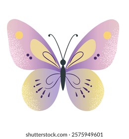 Cute butterfly in pink yellow colors. Spring and summer element in watercolor style. Hand drawn illustration.