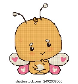 Cute butterfly pixelation. Funny pixel-art insect character. Vector illustration