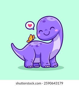 Cute Butterfly Playing With Dinosaur Cartoon Vector Icon Illustration. Animal Nature Icon Concept Isolated Premium Vector. Flat Cartoon Style