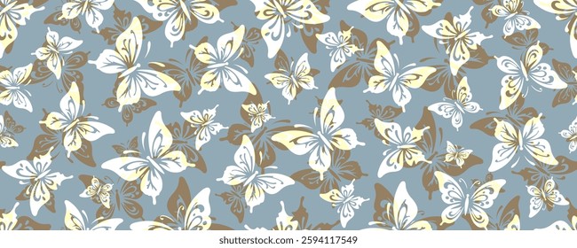 Cute Butterfly Seamless Pattern. Beautiful Butterfly Print Template for Textile, Fabric, Summer Design. Beauty Insect Flying Pattern. Vector Illustration
