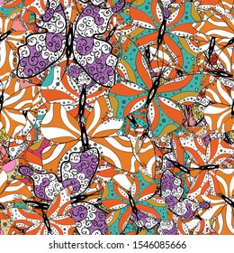 Cute butterfly seamless pattern in black, orange and white colors. Perfect for textile, wallpapers, web page backgrounds, surface textures. Butterfly floral pattern on tropical theme. Vector design.