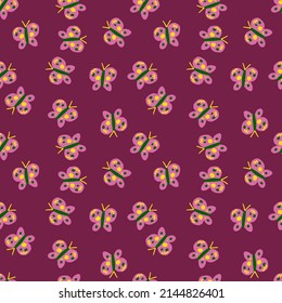 Cute butterfly seamless pattern. Doodle flying insect endless wallpaper. Naive art style. Simple design for fabric , textile print, wrapping, cover. vector illustration.