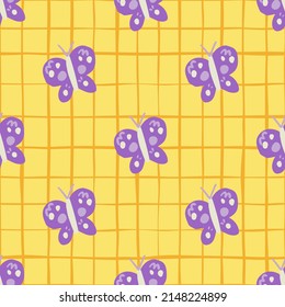 Cute butterfly seamless pattern. Doodle flying insect endless wallpaper. Naive art style. Simple design for fabric , textile print, wrapping, cover. vector illustration.