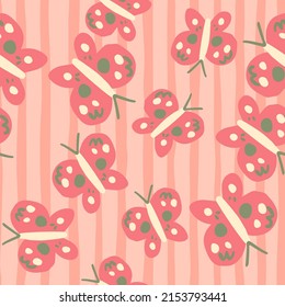 Cute butterfly seamless pattern. Doodle flying insect endless wallpaper. Naive art style. Simple design for fabric , textile print, wrapping, cover. vector illustration.