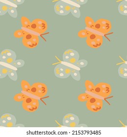 Cute butterfly seamless pattern. Doodle flying insect endless wallpaper. Naive art style. Simple design for fabric , textile print, wrapping, cover. vector illustration.