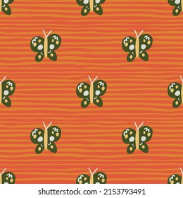 Cute butterfly seamless pattern. Doodle flying insect endless wallpaper. Naive art style. Simple design for fabric , textile print, wrapping, cover. vector illustration.