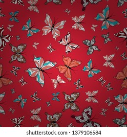 Cute butterfly seamless pattern for print textures. Vector illustration. Red, pink and white butterflies pattern. Decor background for clothing design.