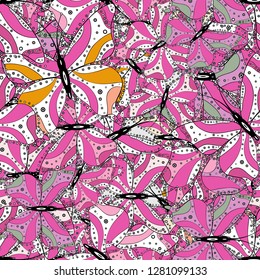 Cute butterfly seamless pattern in white, black and pink colors. Perfect for textile, wallpapers, web page backgrounds, surface textures. Vector design. Butterfly floral pattern on tropical theme.