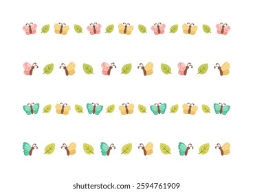 Cute Butterfly Separator Border Divider Set. Spring Summer Nature Pattern Vector Illustration Design.
