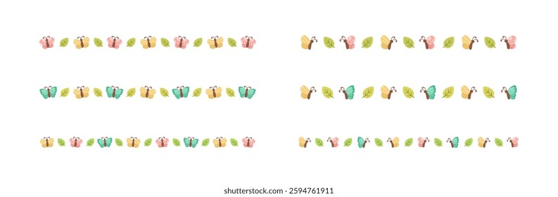 Cute Butterfly Separator Border Divider Set. Spring Summer Nature Pattern Vector Illustration Design.