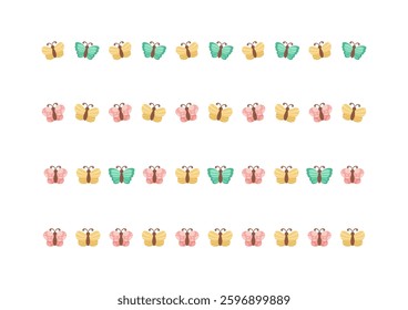 Cute Butterfly Separator Border Divider Set. Spring Summer Nature Pattern Vector Illustration Design.