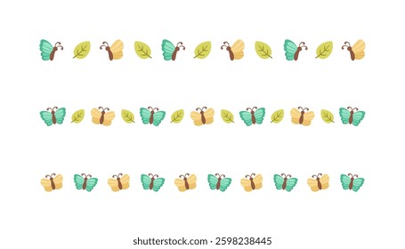 Cute Butterfly Separator Border Divider Set. Spring Summer Nature Pattern Vector Illustration Design.