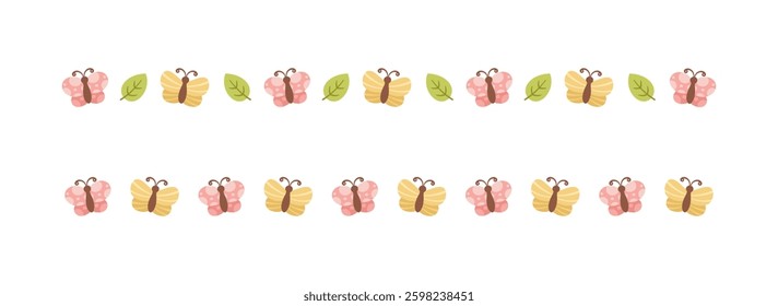 Cute Butterfly Separator Border Divider Set. Spring Summer Nature Pattern Vector Illustration Design.