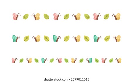 Cute Butterfly Separator Border Divider Set. Spring Summer Nature Pattern Vector Illustration Design.