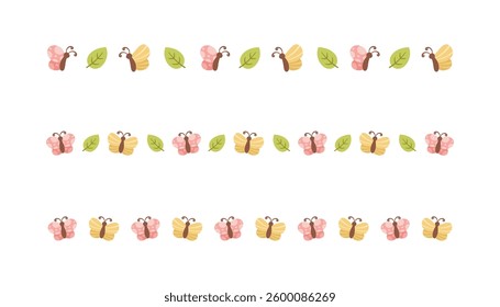 Cute Butterfly Separator Border Divider Set. Spring Summer Nature Pattern Vector Illustration Design.