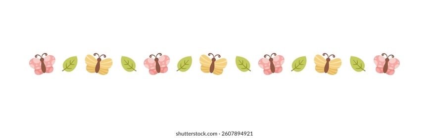 Cute Butterfly Separator Border Divider. Spring Summer Nature Frame Illustration Design.