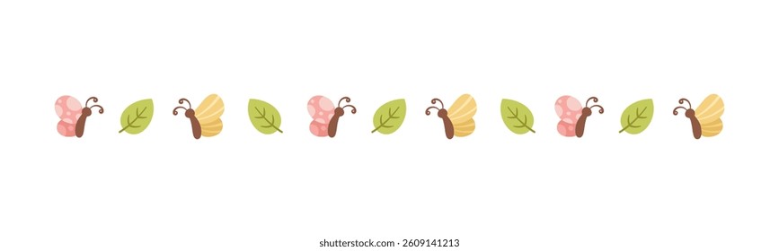 Cute Butterfly Separator Border Divider. Spring Summer Nature Frame Illustration Design.