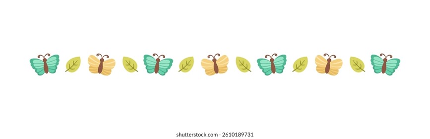 Cute Butterfly Separator Border Divider. Spring Summer Nature Frame Illustration Design.