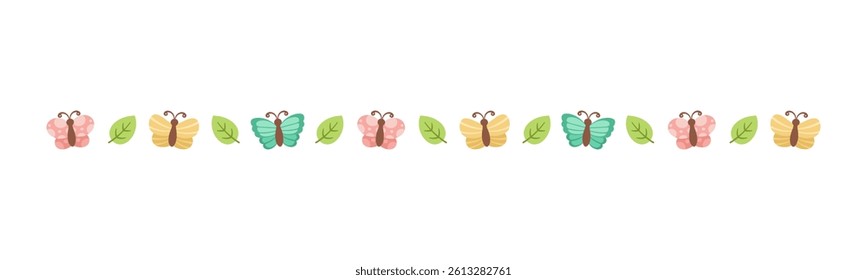 Cute Butterfly Separator Border Divider. Spring Summer Nature Frame Illustration Design.
