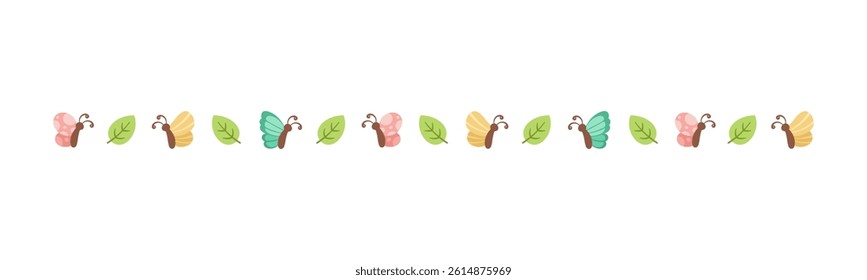 Cute Butterfly Separator Border Divider. Spring Summer Nature Frame Illustration Design.