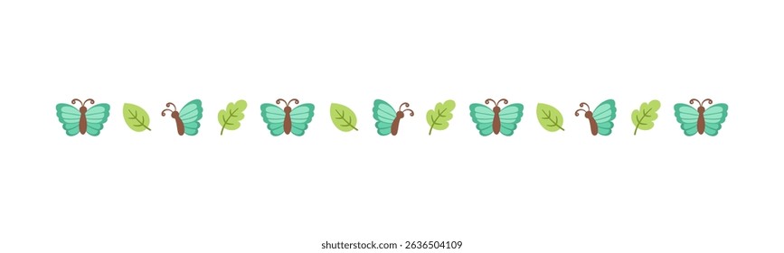 Cute Butterfly Separator Border Divider. Spring Summer Nature Frame Illustration Design.