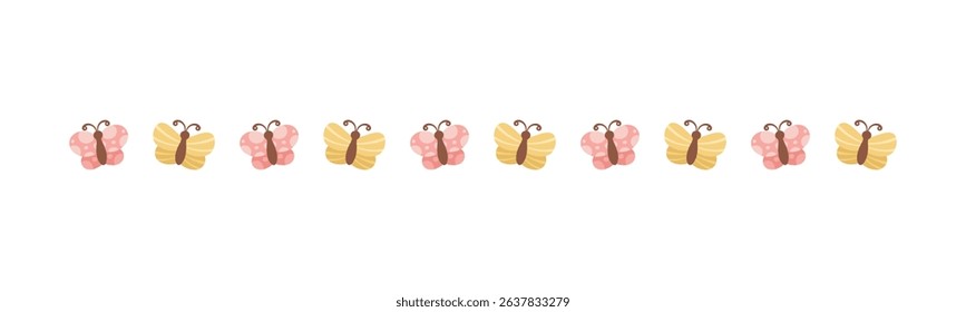 Cute Butterfly Separator Border Divider. Spring Summer Nature Frame Illustration Design.